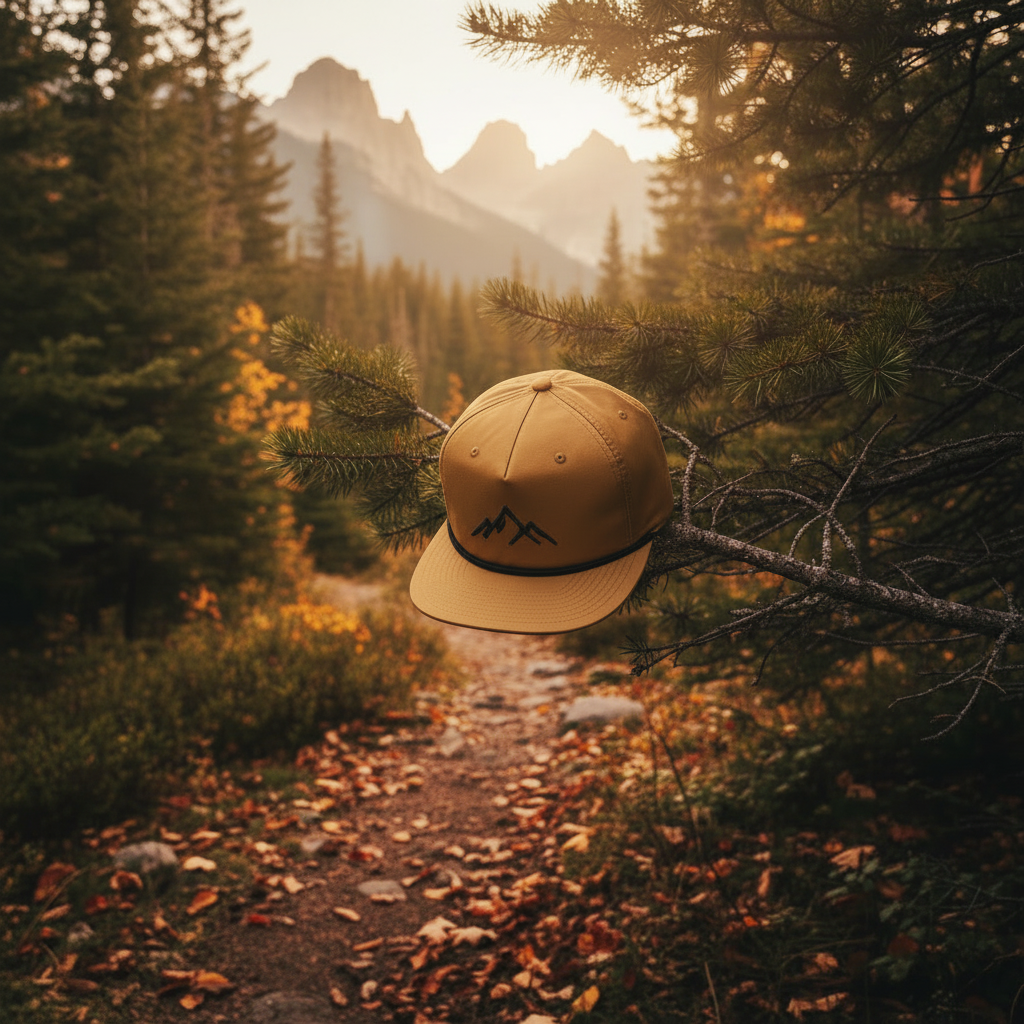Bearfoot Mountain Rope Hat lifestyle shot in autumn forest